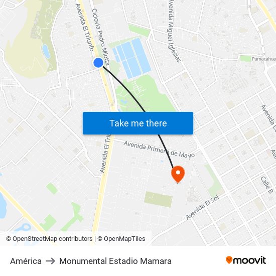 América to Monumental Estadio Mamara map