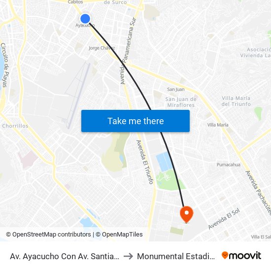 Av. Ayacucho Con Av. Santiago De Surco to Monumental Estadio Mamara map