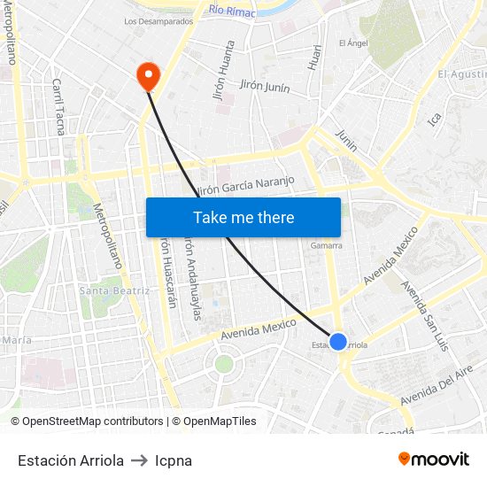 Estación Arriola to Icpna map