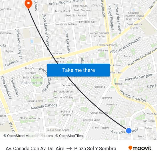 Av. Canadá Con Av. Del Aire to Plaza Sol Y Sombra map