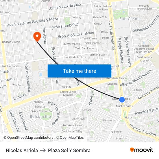 Nicolas Arriola to Plaza Sol Y Sombra map