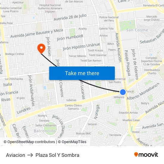 Aviacion to Plaza Sol Y Sombra map