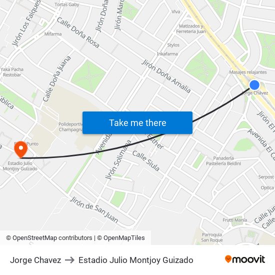 Jorge Chavez to Estadio Julio Montjoy Guizado map