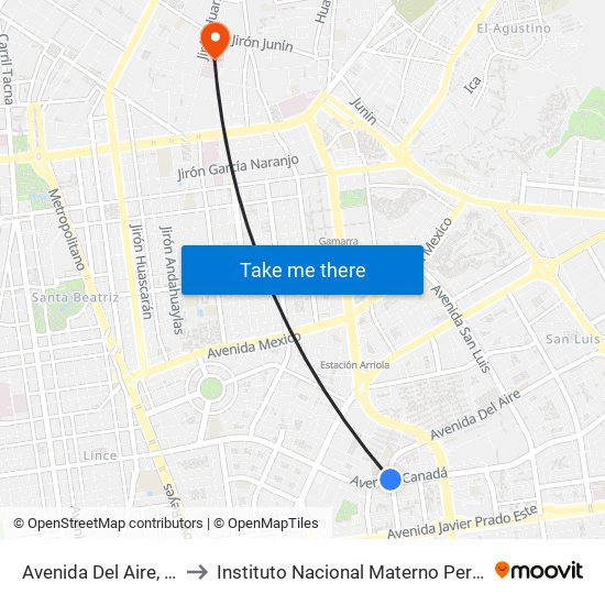 Avenida Del Aire, 601 to Instituto Nacional Materno Perinatal map