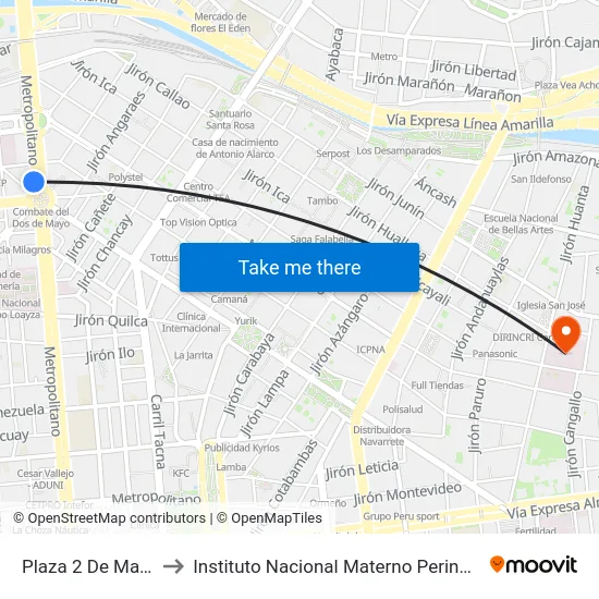 Plaza 2 De Mayo to Instituto Nacional Materno Perinatal map