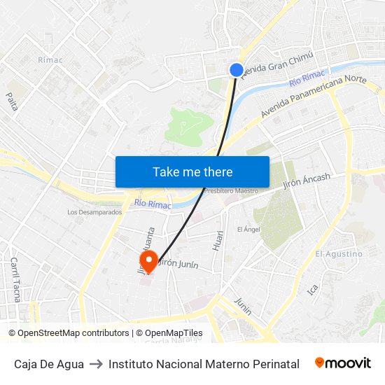 Caja De Agua to Instituto Nacional Materno Perinatal map