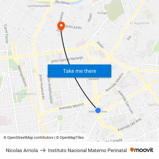 Nicolas Arriola to Instituto Nacional Materno Perinatal map