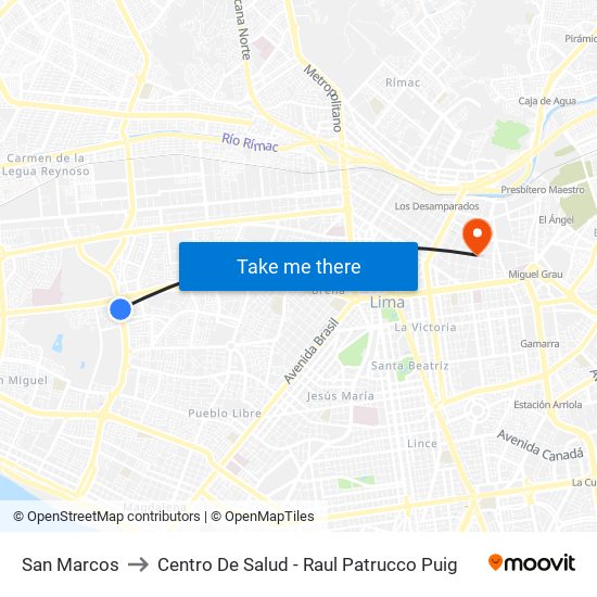 San Marcos to Centro De Salud - Raul Patrucco Puig map