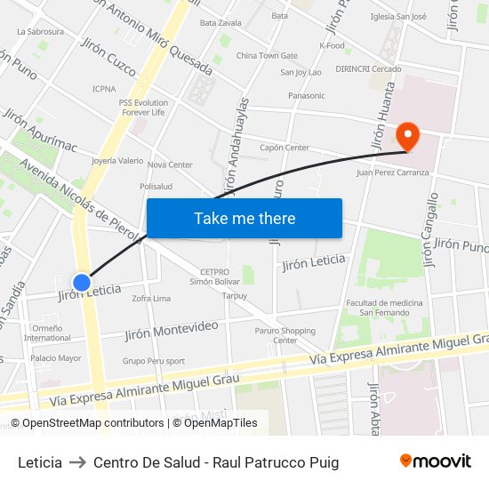 Leticia to Centro De Salud - Raul Patrucco Puig map