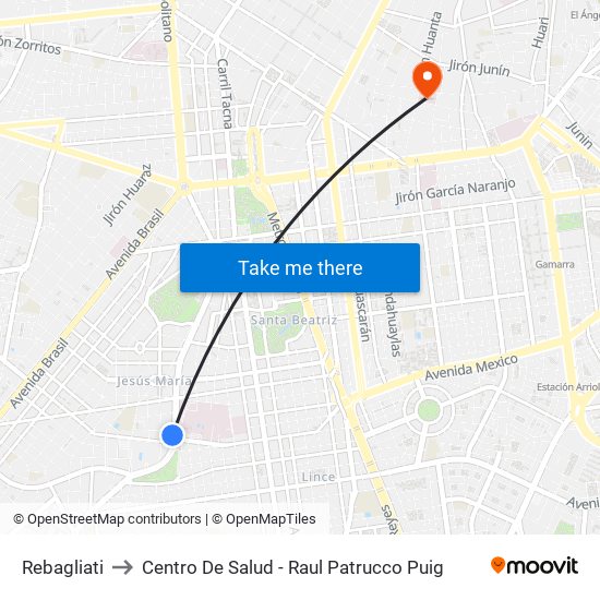 Rebagliati to Centro De Salud - Raul Patrucco Puig map