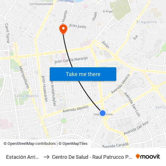 Estación Arriola to Centro De Salud - Raul Patrucco Puig map