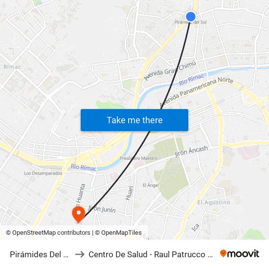 Pirámides Del Sol to Centro De Salud - Raul Patrucco Puig map