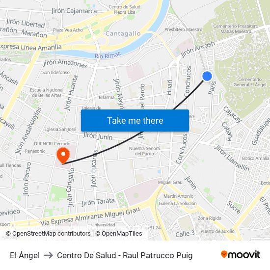 El Ángel to Centro De Salud - Raul Patrucco Puig map