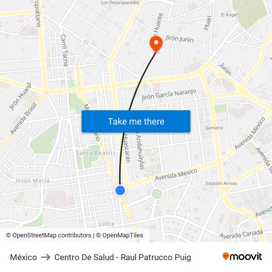 México to Centro De Salud - Raul Patrucco Puig map