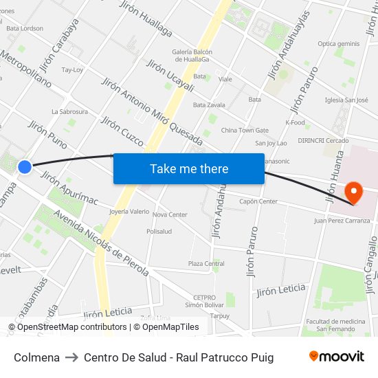 Colmena to Centro De Salud - Raul Patrucco Puig map