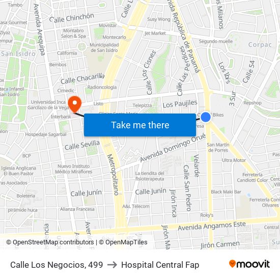 Calle Los Negocios, 499 to Hospital Central Fap map