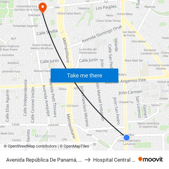 Avenida República De Panamá, 5734 to Hospital Central Fap map