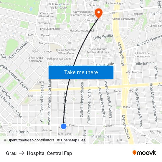 Grau to Hospital Central Fap map