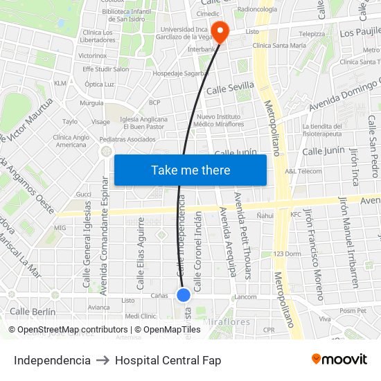 Independencia to Hospital Central Fap map