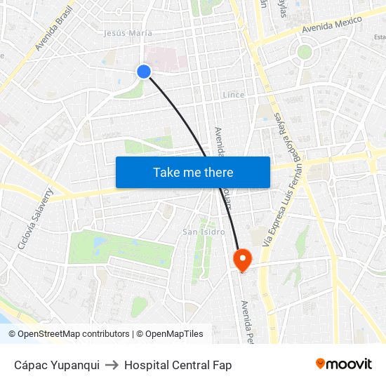 Cápac Yupanqui to Hospital Central Fap map