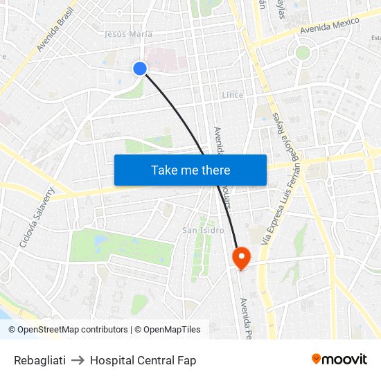 Rebagliati to Hospital Central Fap map