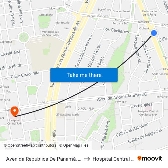 Avenida República De Panamá, 3411 to Hospital Central Fap map