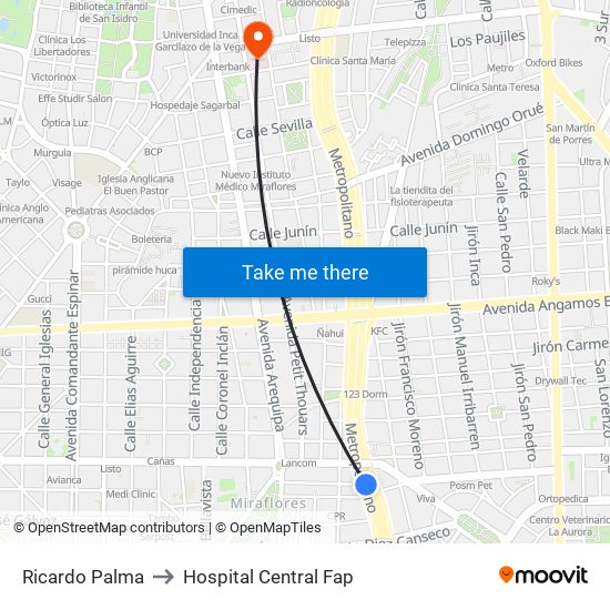 Ricardo Palma to Hospital Central Fap map