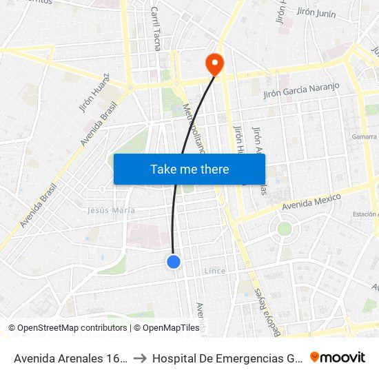 Avenida Arenales 1694 to Hospital De Emergencias Grau map