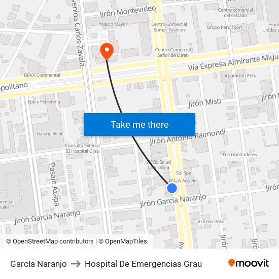 García Naranjo to Hospital De Emergencias Grau map