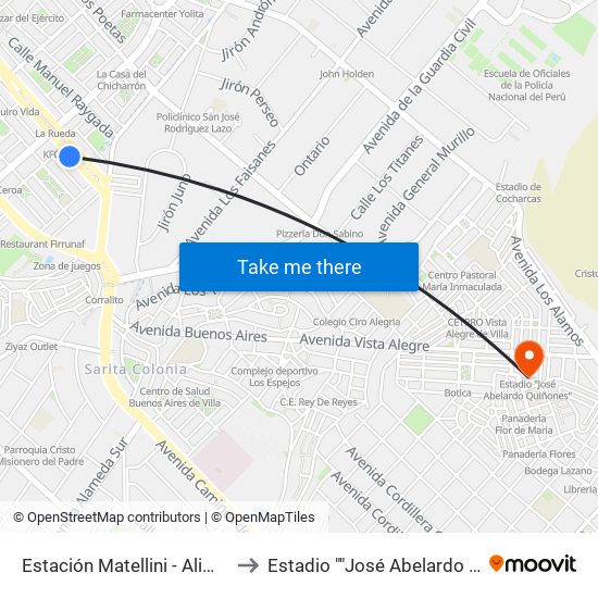 Estación Matellini - Alimentadores to Estadio ""José Abelardo Quiñones"" map