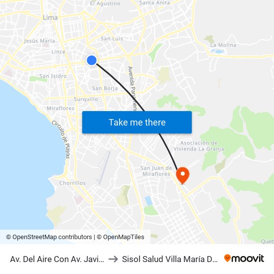 Av. Del Aire Con Av. Javier Prado to Sisol Salud Villa María Del Triunfo map