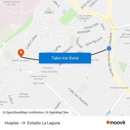 Huaylas to Estadio La Laguna map