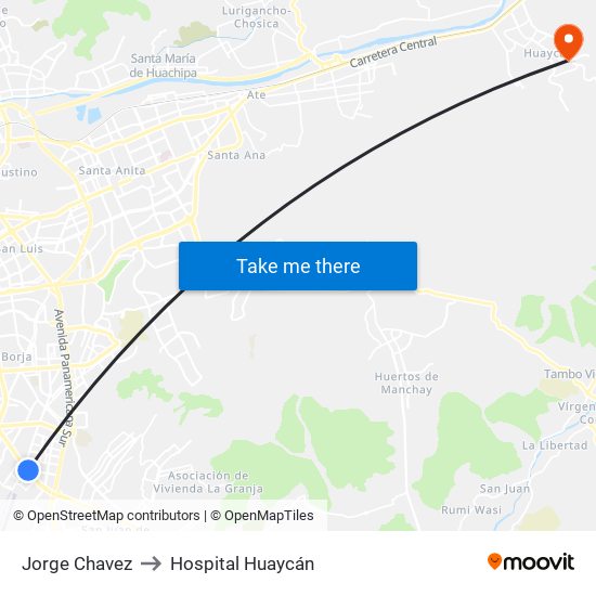 Jorge Chavez to Hospital Huaycán map