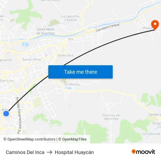 Caminos Del Inca to Hospital Huaycán map