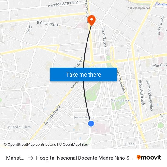 Mariátegui to Hospital Nacional Docente Madre Niño San Bartolome map