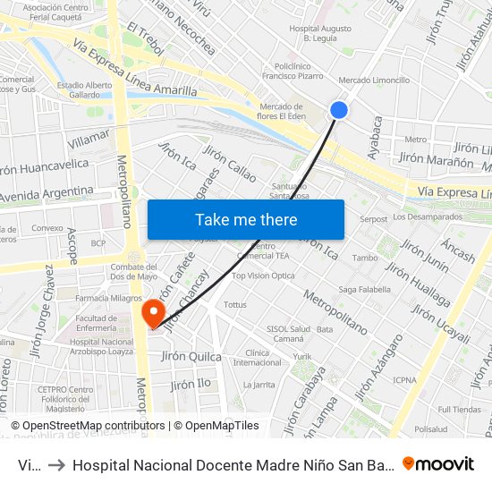 Virú to Hospital Nacional Docente Madre Niño San Bartolome map