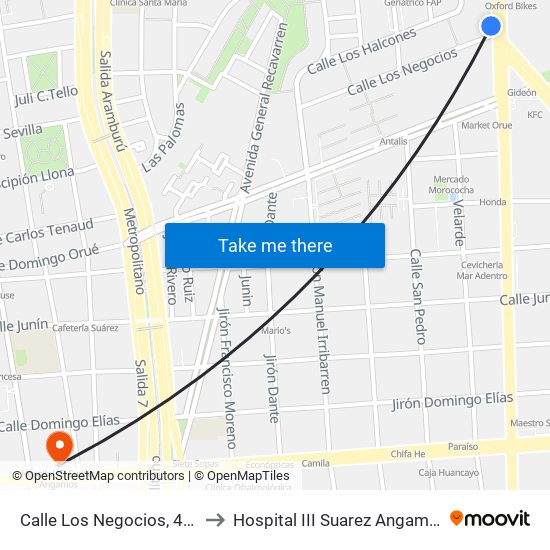 Calle Los Negocios, 499 to Hospital III Suarez Angamos map
