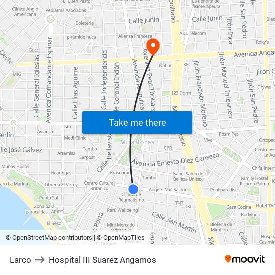 Larco to Hospital III Suarez Angamos map