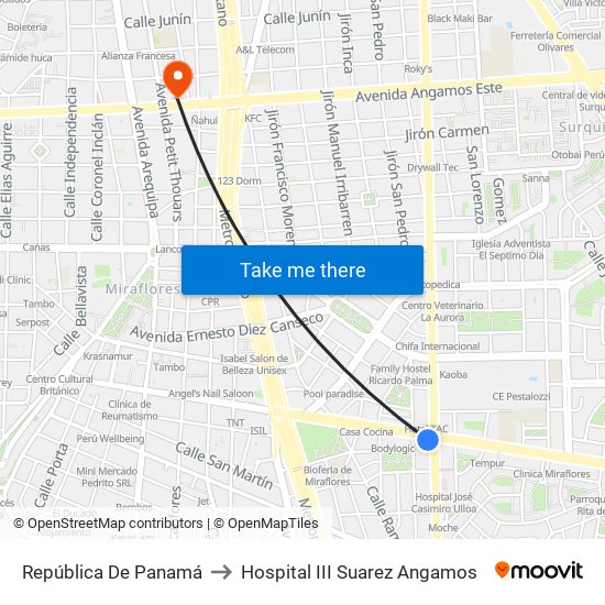 República De Panamá to Hospital III Suarez Angamos map