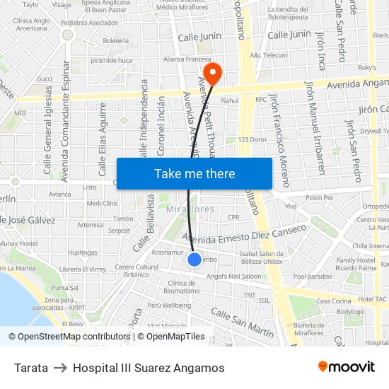 Tarata to Hospital III Suarez Angamos map