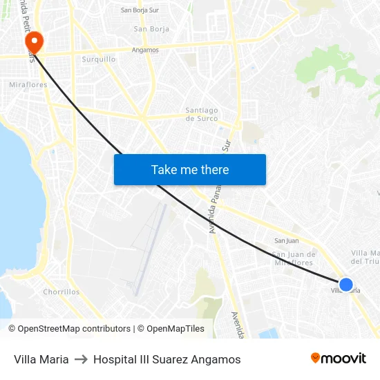Villa Maria to Hospital III Suarez Angamos map