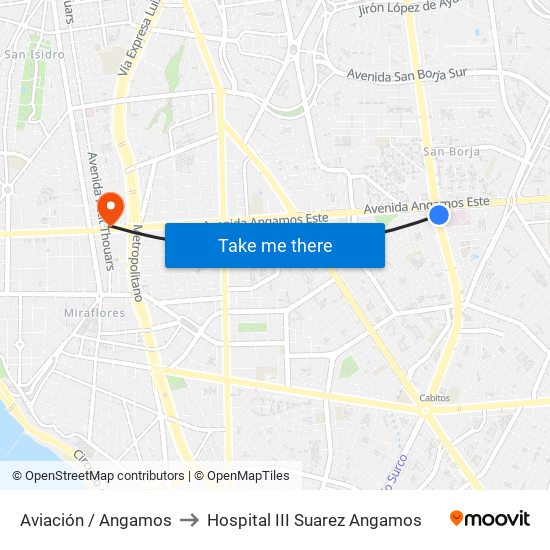 Aviación / Angamos to Hospital III Suarez Angamos map