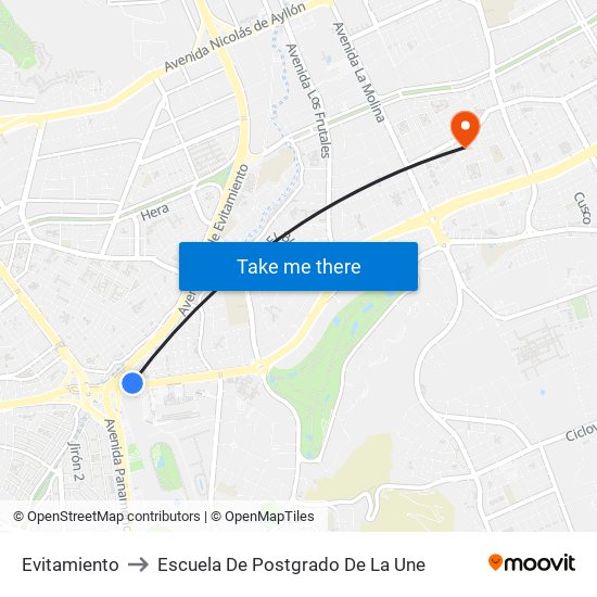 Evitamiento to Escuela De Postgrado De La Une map