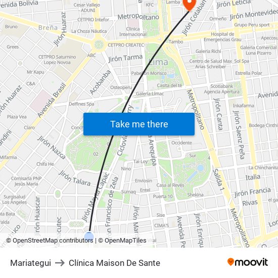 Mariategui to Clínica Maison De Sante map