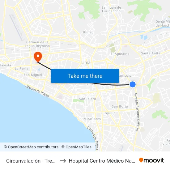 Circunvalación - Trebol to Hospital Centro Médico Naval map