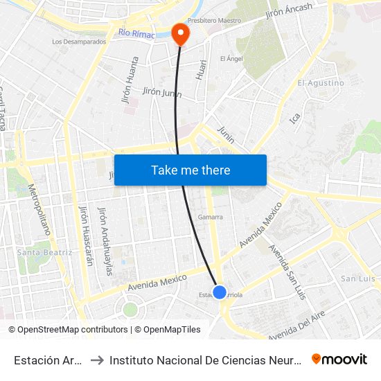 Estación Arriola to Instituto Nacional De Ciencias Neurológicas map