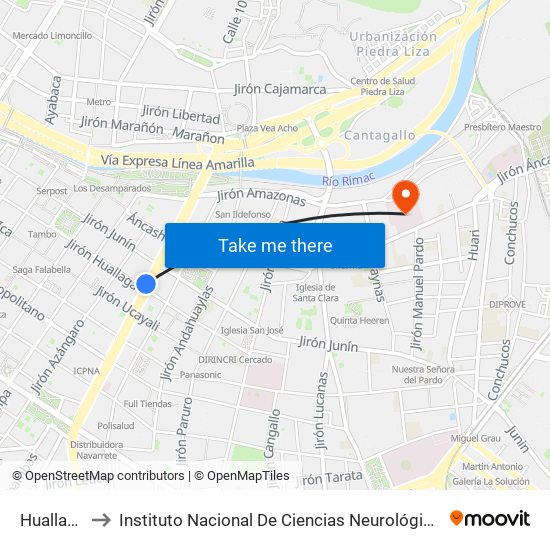 Huallaga to Instituto Nacional De Ciencias Neurológicas map