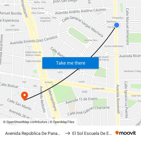Avenida República De Panamá, 5734 to El Sol Escuela De Español map