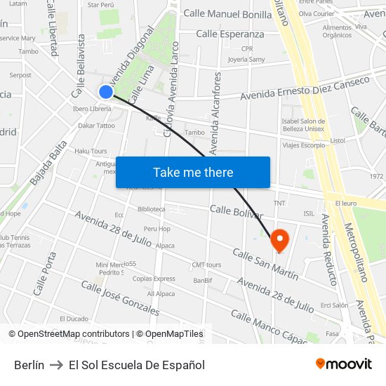 Berlín to El Sol Escuela De Español map