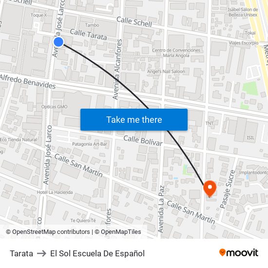 Tarata to El Sol Escuela De Español map